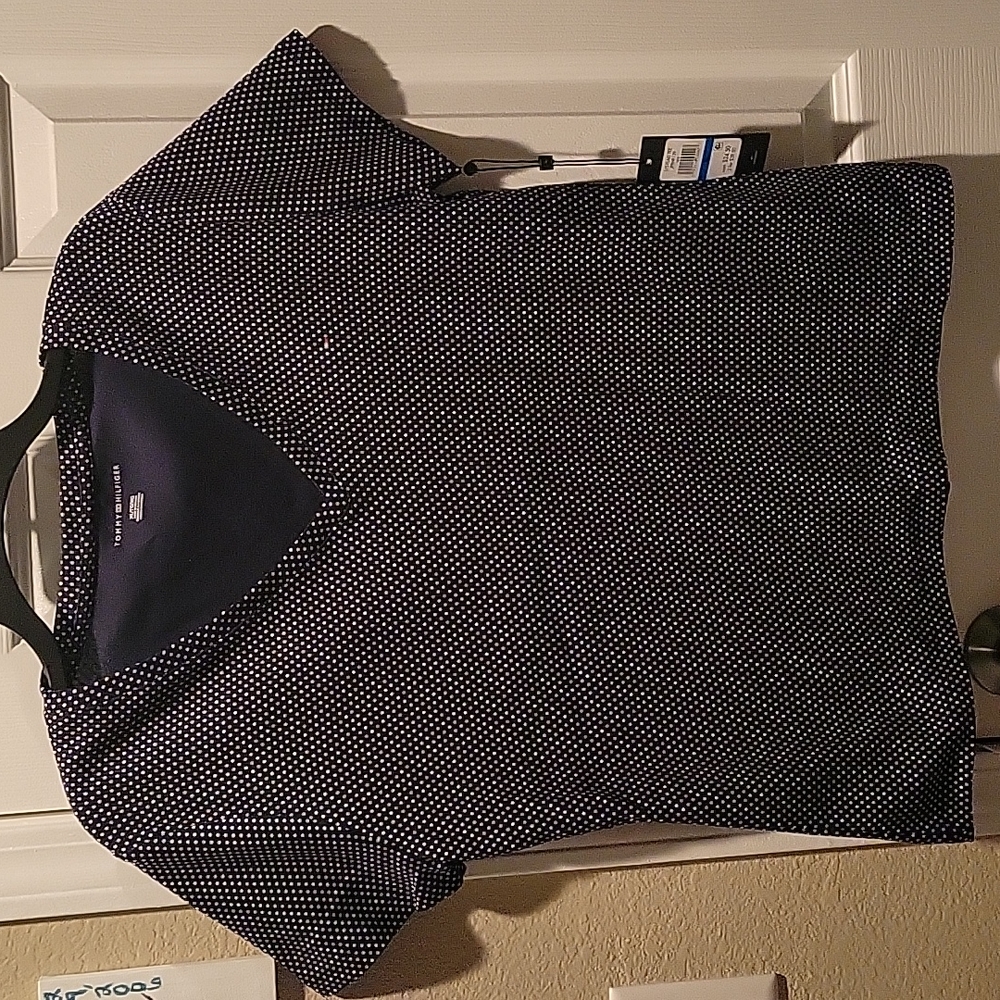 NEW Tommy Hilfiger Navy Tee with White Polka Dots Size XL